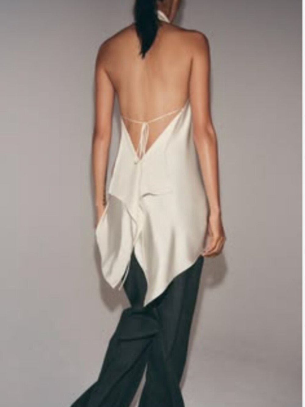 ZARA Cream Satin Open Back Halter Neck Top NWT M